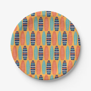 Surfs Up Surfboards Orange Blue Summer Birthday Paper Plate