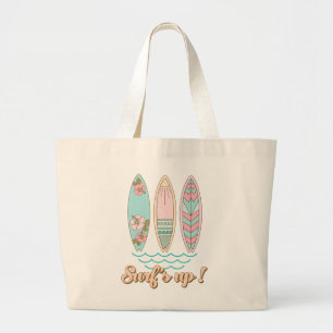 Surf's Up Surfboards Summer Beach Life Tropical Large Tote Bag