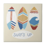 Surf's Up! Surfboards Tile<br><div class="desc">Surf's Up! I by June Erica Vess. Features three surfboards with different, fun designs and "Surf's Up" phrase at the bottom of the image.</div>