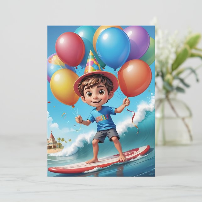surfs up surfing beach birthday party invitations (Standing Front)