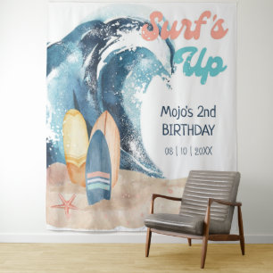 Surf's Up   Surfing Tropical Beach Birthday Tapestry