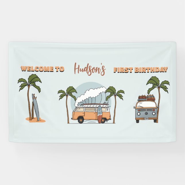 Surf's Up The Big One Surf First Birthday Banner (Horizontal)