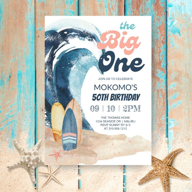 Surf's Up | The Big One Tropical Beach Birthday  Invitation (Creator Uploaded)