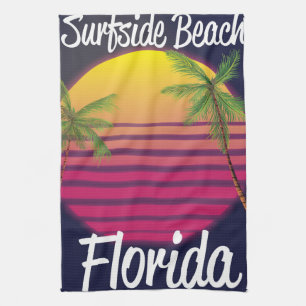 surfside beach florida vintage travel poster kitchen towel