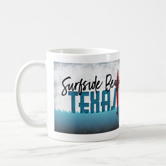 Surfside Beach Texas Surfboard Surfing Coffee Mug (Left)