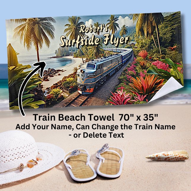 Surfside Flyer Diesel Train at the Beach  Beach Towel (Creator Uploaded)