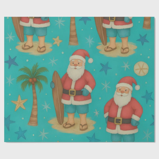 SurfSide Santa Stroll  Wrapping Paper (Flat)