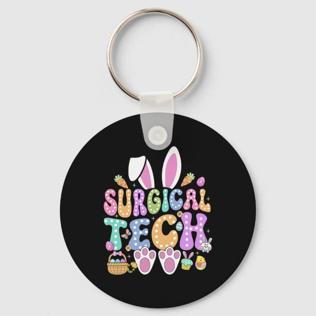 Surgical Tech Happy Easter Day Bunny Surg Technici Keychain (Front)