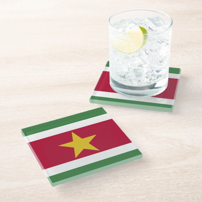 Suriname flag glass coaster (Angled)
