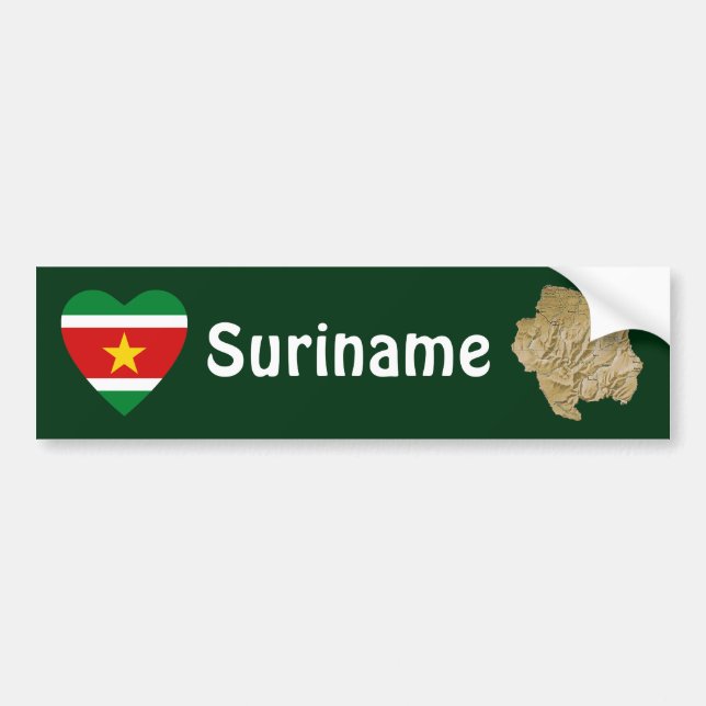 Suriname Flag Heart + Map Bumper Sticker (Front)