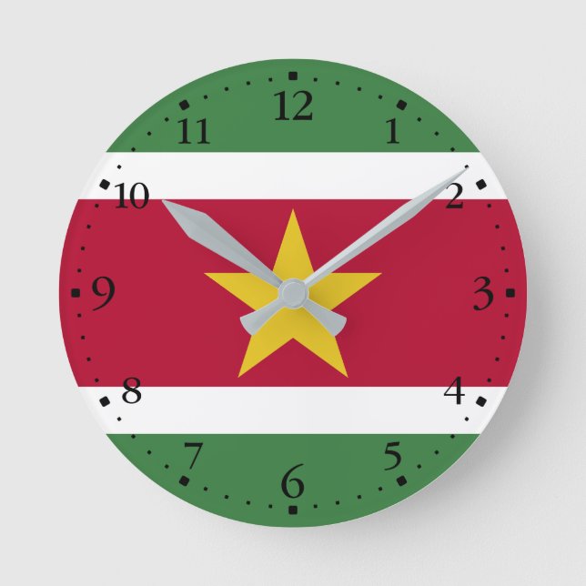Suriname Flag Round Clock (Front)
