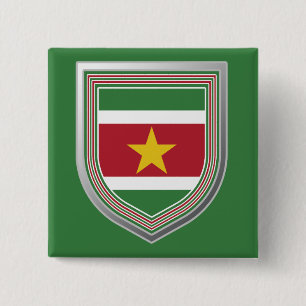 Suriname Flag Shield 2 Inch Square Button