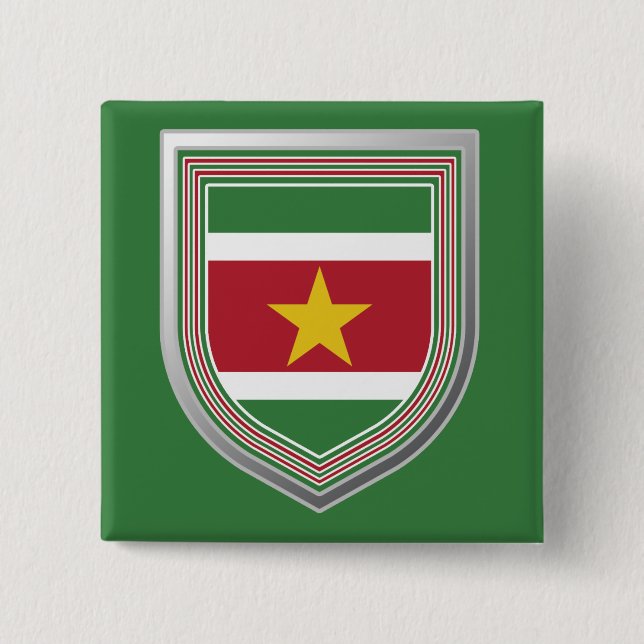 Suriname Flag Shield 2 Inch Square Button (Front)