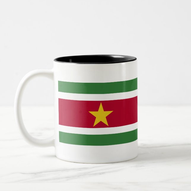 Suriname Flag Two-Tone Coffee Mug (Left)