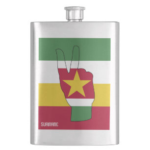 Suriname Flag Victory Sign Patriotic Flask