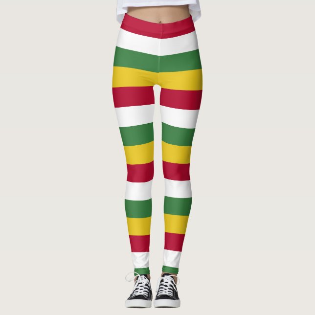 Suriname National Flag Colours Horizontal Striped Leggings (Front)