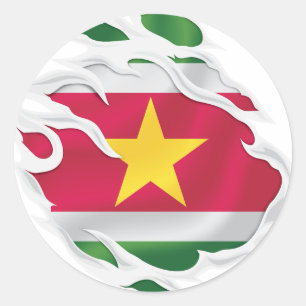 Suriname Ripped Flag Classic Round Sticker