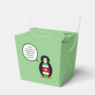 Surinamese Flag Talking Ms. Penguin Personalized Favor Box
