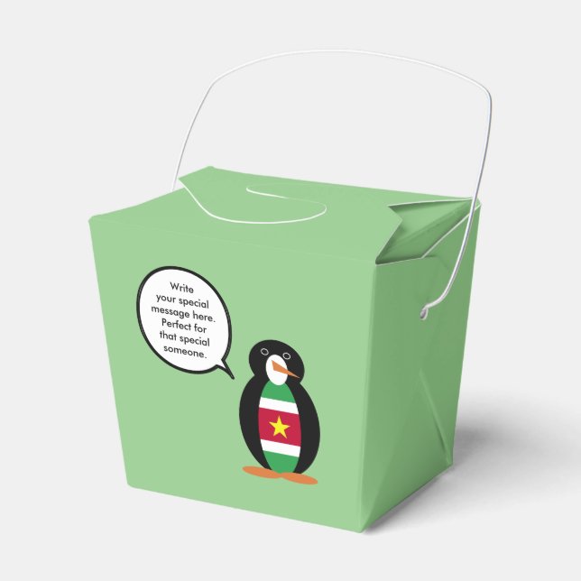 Surinamese Flag Talking Ms. Penguin Personalized  Favor Box (Front Side)