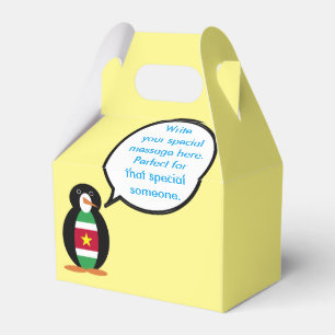 Surinamese Flag Talking Ms. Penguin Personalized  Favor Box