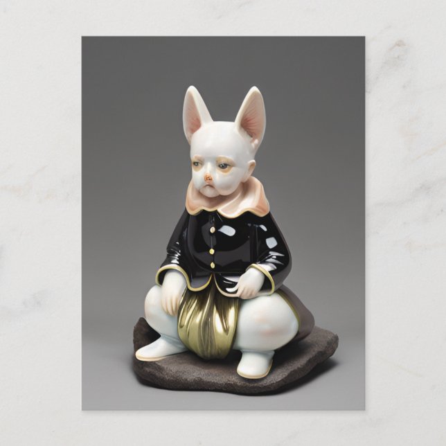 Surly Rabbit Porcelain Figurine Postcard (Front)
