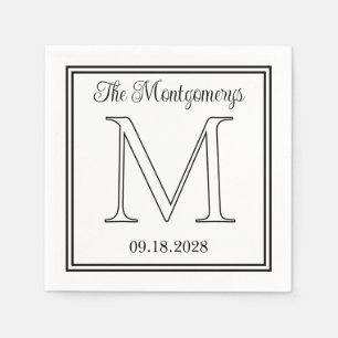 Surname Initial and Wedding Date Double Border Napkin