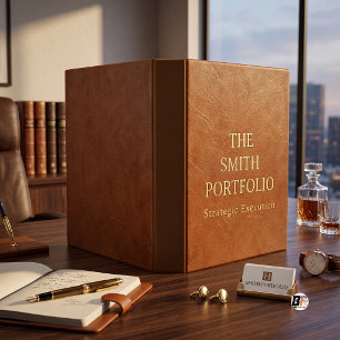 Surname Portfolio Faux Leather Text Brown Binder