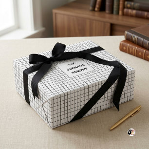 Surname Reserve Minimalist Grid Monogram White Wrapping Paper