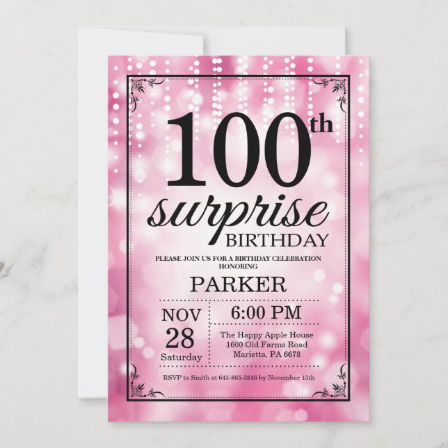 Surprise 100e anniversaire Invitation Parties scin (Devant)