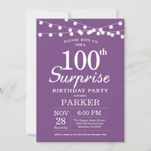 Surprise 100e anniversaire Invitation Purple Laven