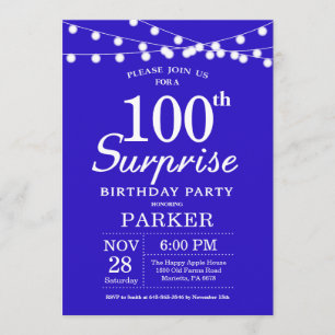 Surprise 100e anniversaire Invitation Royal Blue