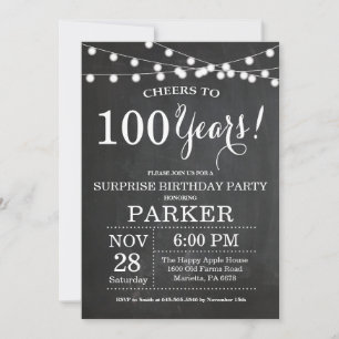 Surprise 100e anniversaire Invitation tableau de b