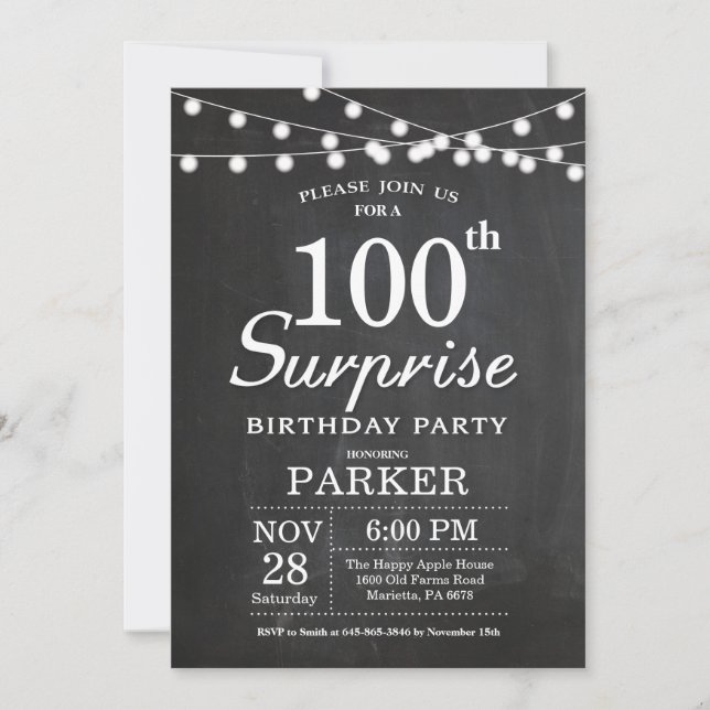 Surprise 100e anniversaire Invitation tableau de b (Devant)