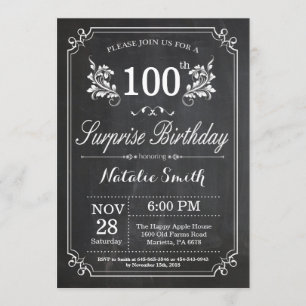 Surprise 100th Birthday Invitation Chalkboard