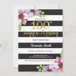 Surprise 100th Birthday Invitation Gold Black