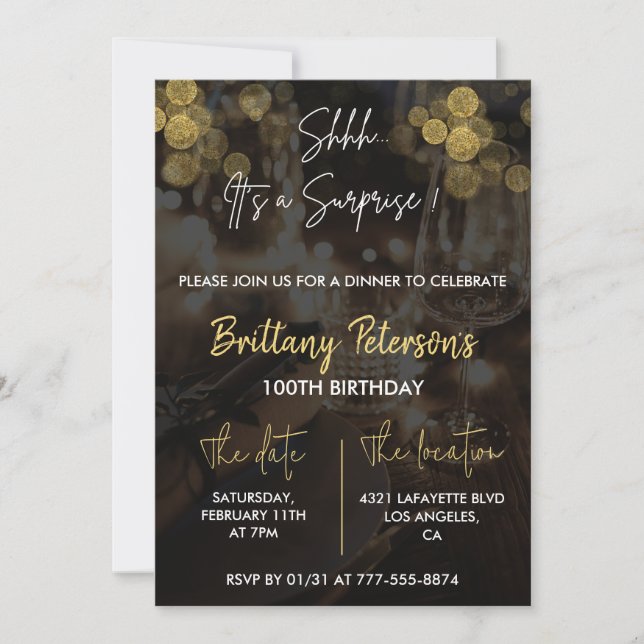 Surprise 100th birthday invitations Glam Glitter (Front)