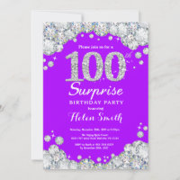 Surprise 100th Birthday Purple and Silver Diamond