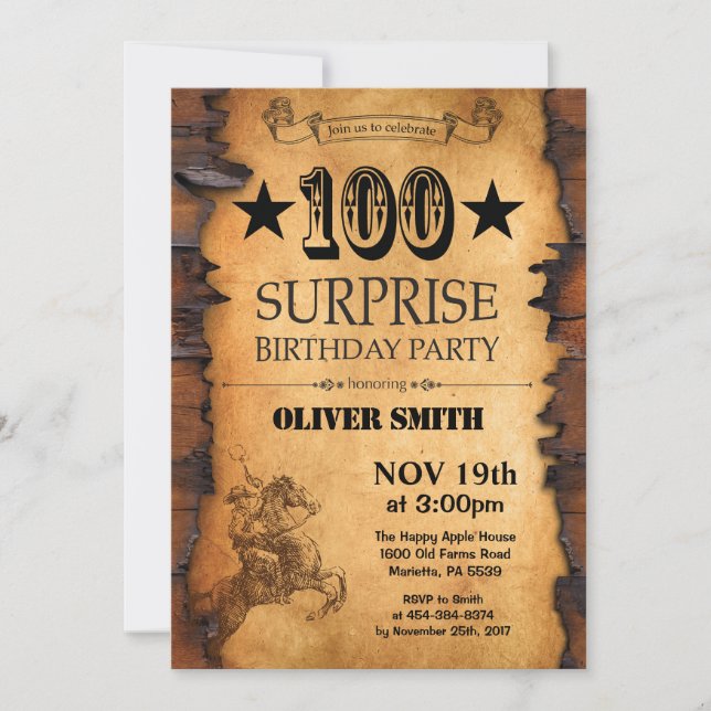 Surprise 100th Western Birthday Invitation (Front)