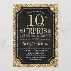 Surprise 10th Wedding Anniversary - Black Gold Invitation