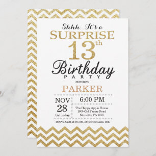 Surprise 13e anniversaire Invitation Parties scint