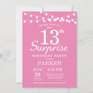 Surprise 13e anniversaire Invitation rose