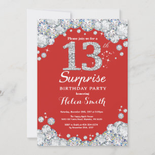 Surprise 13e anniversaire Invitation Silver Diamon