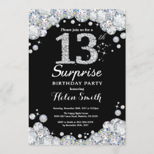 Surprise 13e anniversaire Invitation Silver Diamon