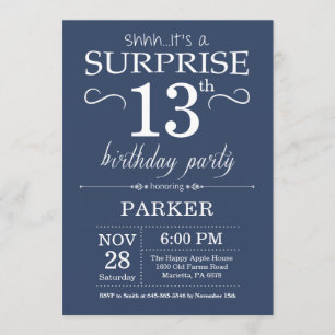 Surprise 13th Birthday Invitation Blue