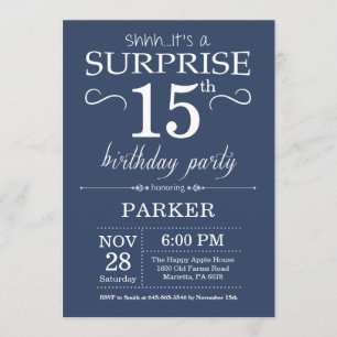Surprise 15e anniversaire Invitation Blue