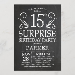 Surprise 15e anniversaire Invitation Chalkboard