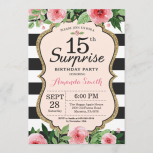 Surprise 15e anniversaire Invitation Floral