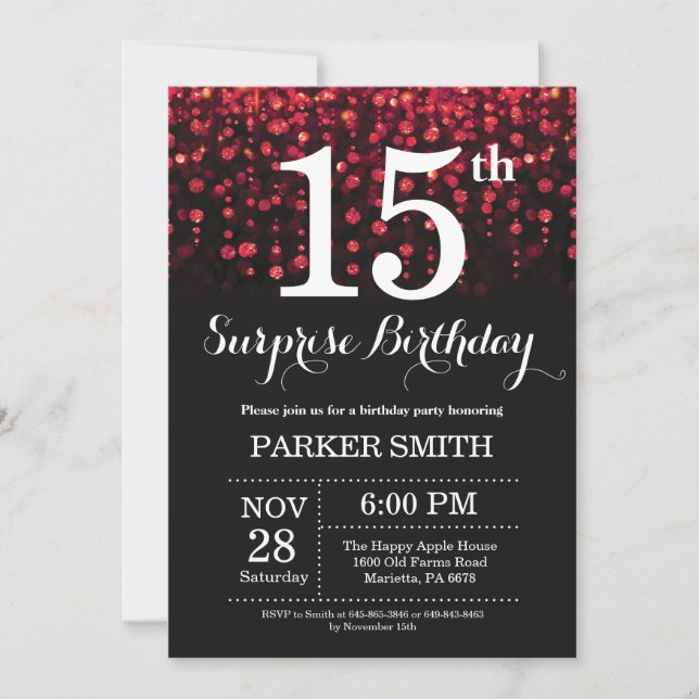 Surprise 15e anniversaire Invitation Parties scint (Devant)