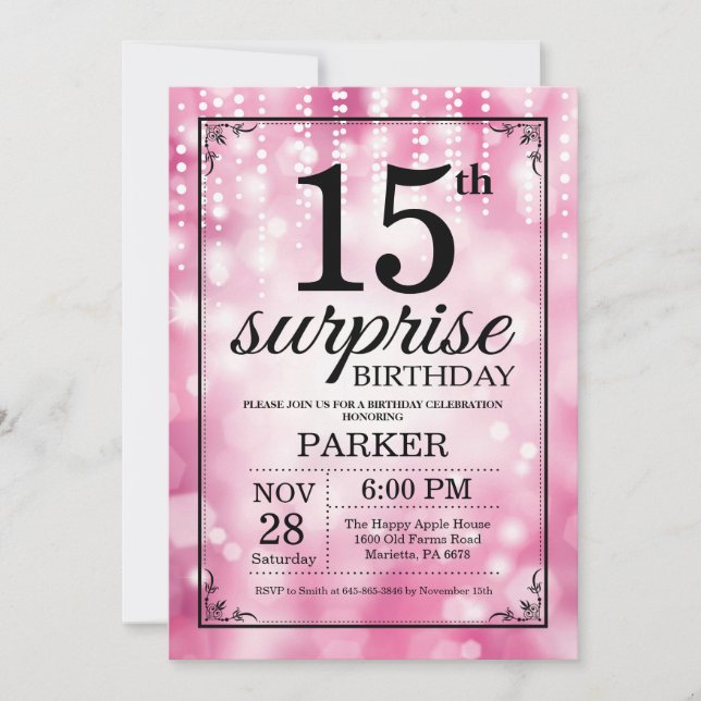 Surprise 15e anniversaire Invitation Parties scint (Devant)