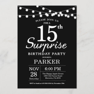 Surprise 15th Birthday Invitation Black and White